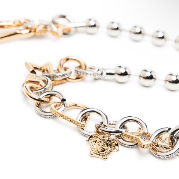 Versace Medusa Gold Charm Two Tone Embellished Chain Chunky Necklace 😍 - Picture 2 of 7